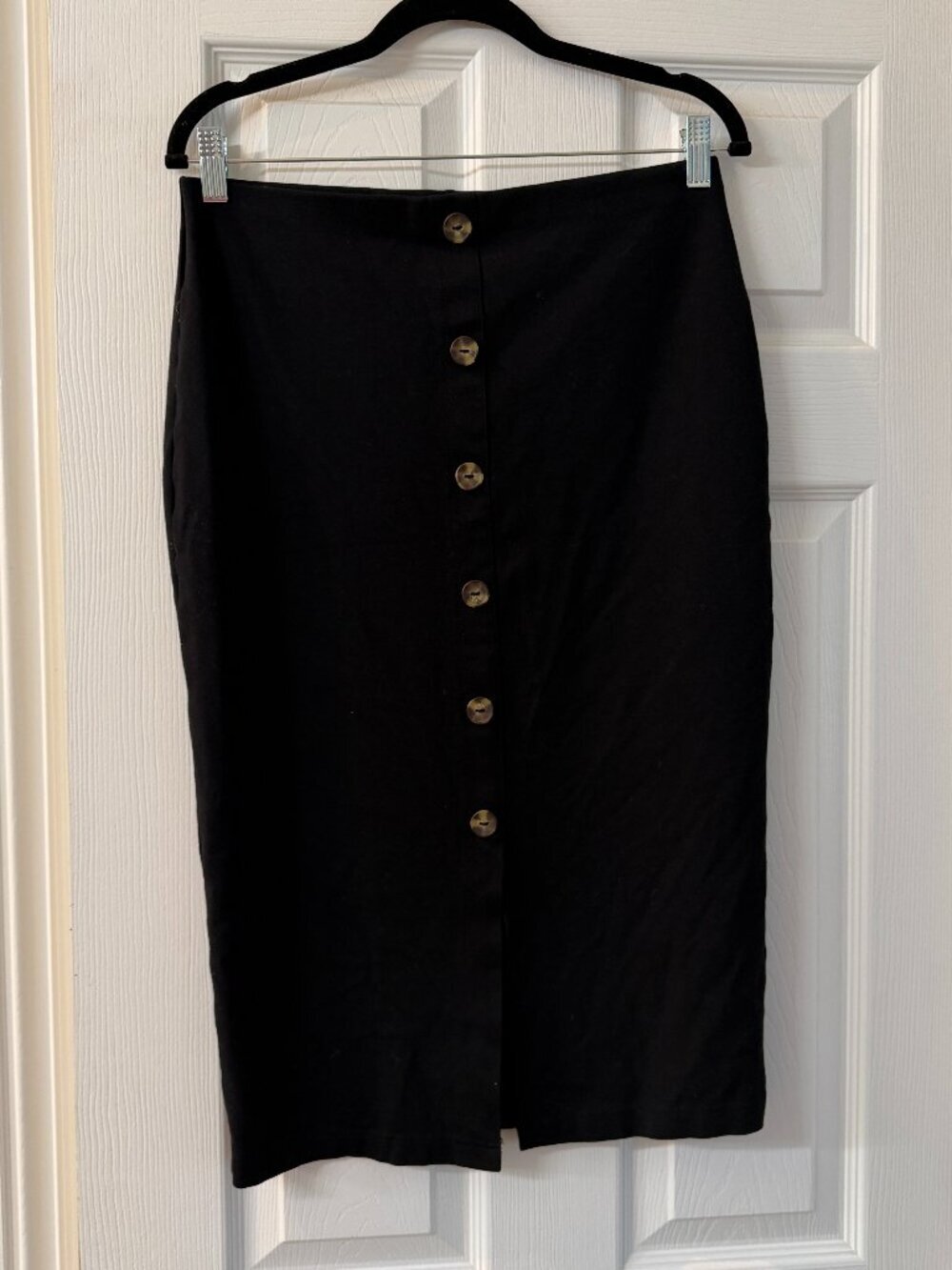 Sanctuary Black Stretch Knit Button Front Midi Skirt Size Large